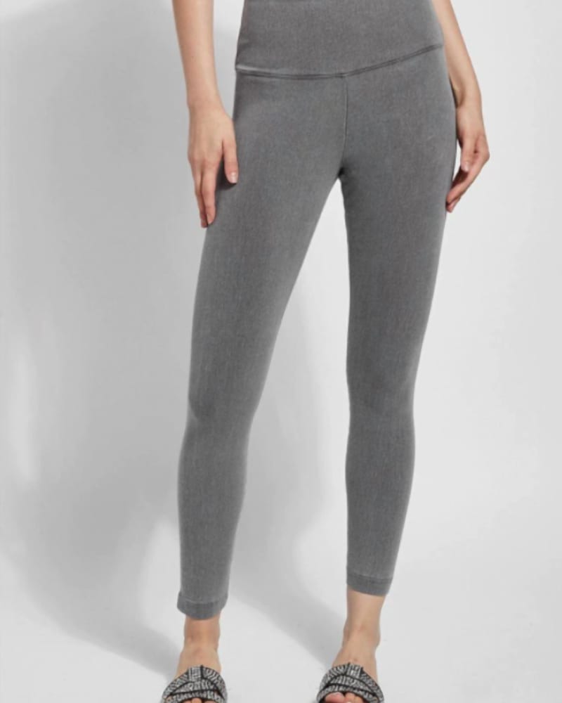 Front of a model wearing a size L Denim Legging In Mid Grey in Mid Grey by Lysse. | dia_product_style_image_id:351070